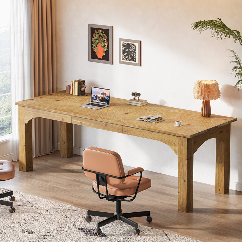 Bureau d'ordinateur en bois massif 78,74 "extra long, bureau double pour 2 personnes