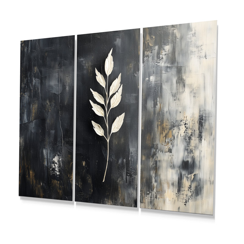 «Black and White Herbs Elegance I», ensemble de reproductions d'art mural, Métal métal, H 40 po x l 60 po