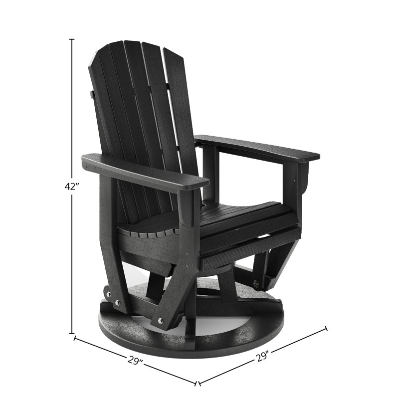 Black HDPE Outdoor Swivel Glider Chair with Adirondack Design