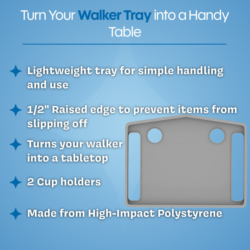 Bluestone Walker Tray Table with Cup Holders, Gray
