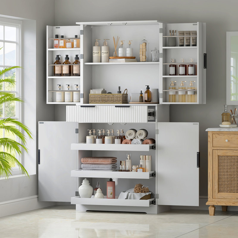 72 Inch Fluted Kitchen Pantry Cabinet with 3 Keyboard Drawers and 6 Adjustable Shelves, Freestanding Storage for Various Rooms