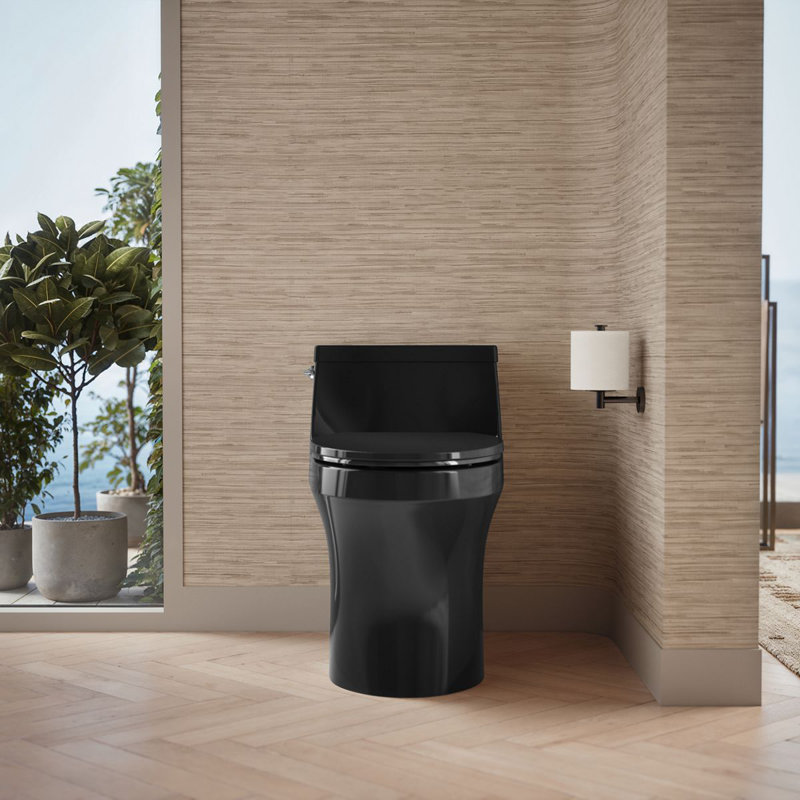 San Souci™ 1.28 GPF Elongated One-Piece toilet (Seat Included), Black, Left-Hand