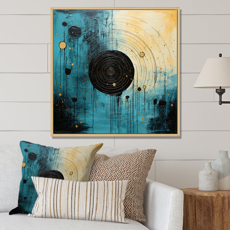 «Blue Minimalisme Horizon I» sur toile, Cadre naturel flottant, H 24 po x l 24 po x P 1 po
