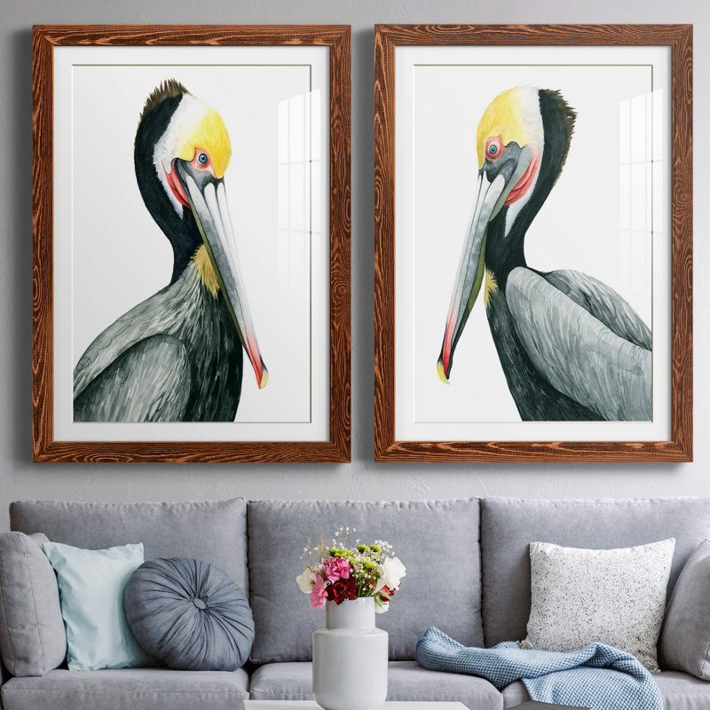 Pelican I - ensemble de 2 peintures encadrées, H 37,5 po x l 55 po x P 1,5 po, Papier avec cadre érable