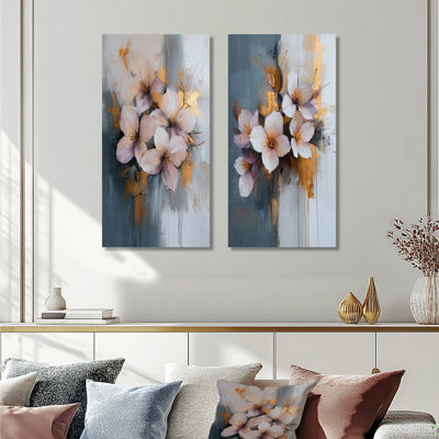 Aquarelle abstraite Rhododendron Serenade I - Art sur toile floral, 2 panneaux