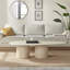 Delshawn Pebble Shaped Pillar Legged Travertine Stone Veneer Oval Coffee Table - Scandi Style