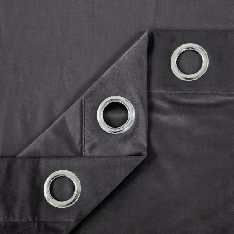 Crushed Velvet Eyelet Ready Made Thermal Drapes & Curtains (Set of 2), Charcoal, 117cm Width x 137cm Drop