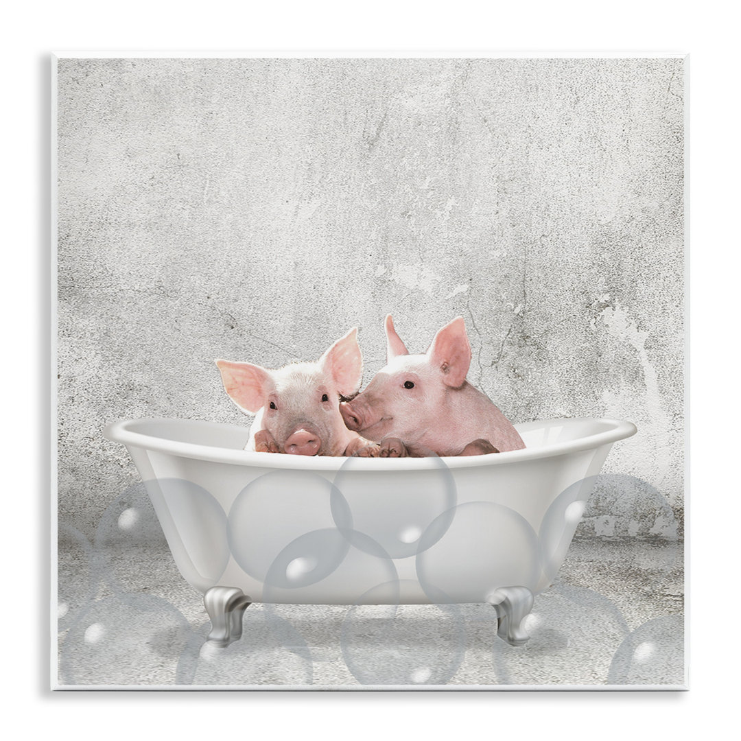 Baby Piglets Bath Time Cute Animal - Graphic Art Print on Wood August Grove®