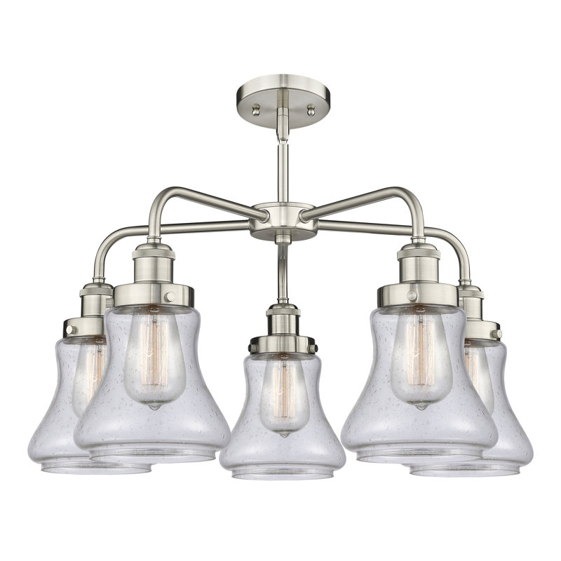 Lustre suspendu 5 lumières 24 po Bhanupriya, Bullé, Nickel satiné