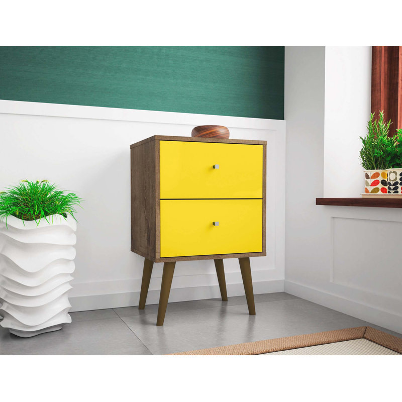 Table de chevet 18 po Liberty en brun rustique et jaune (2 tiroirs), Brun/jaune