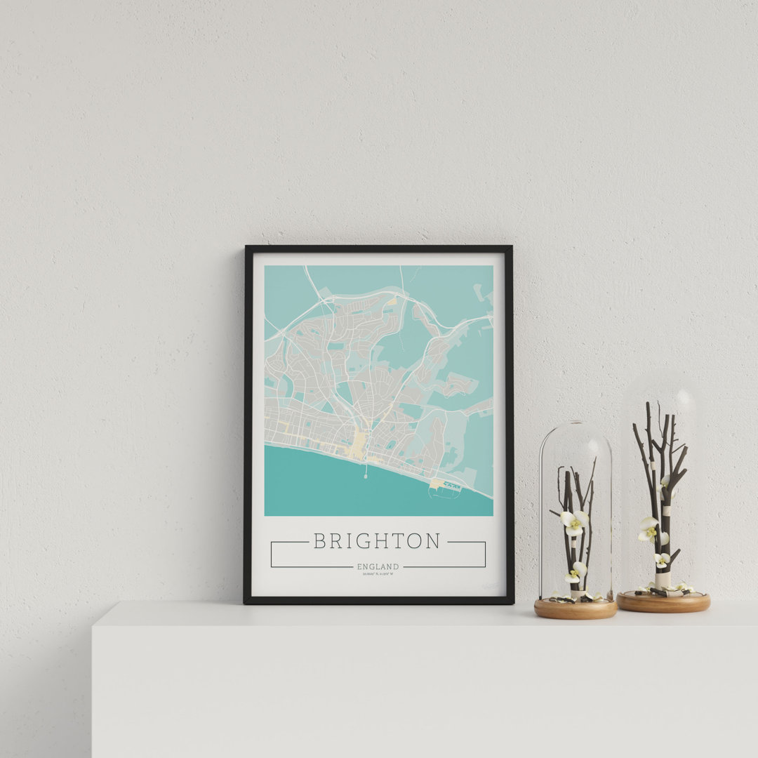City Location Ordnance Map Blue Brighton by Vouvart - Single Picture Frame Print