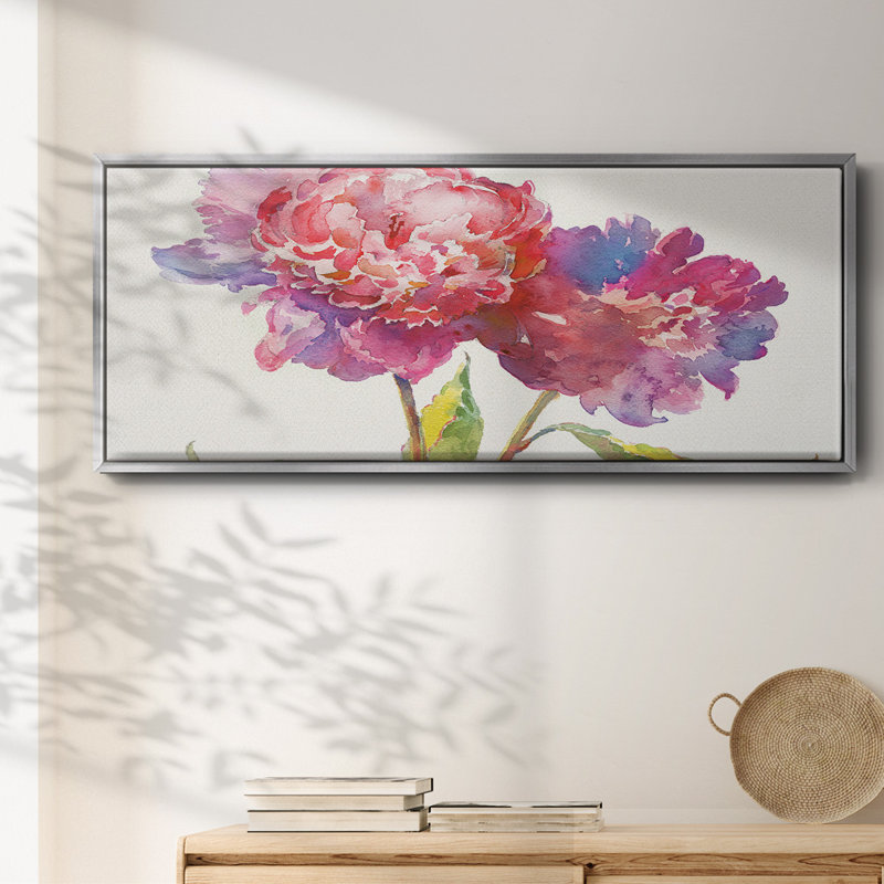 Prise pivoines I - toile encadrée, H 20 po x l 50 po