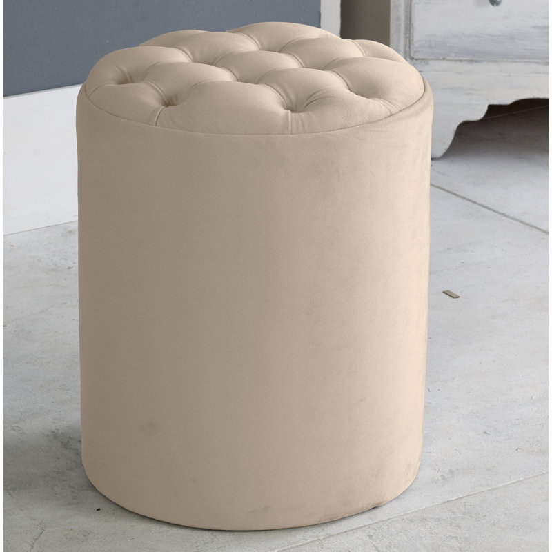 Henthorn 28cm Wide Velvet Tufted Round Solid Colour Pouffe Ottoman, Coffee