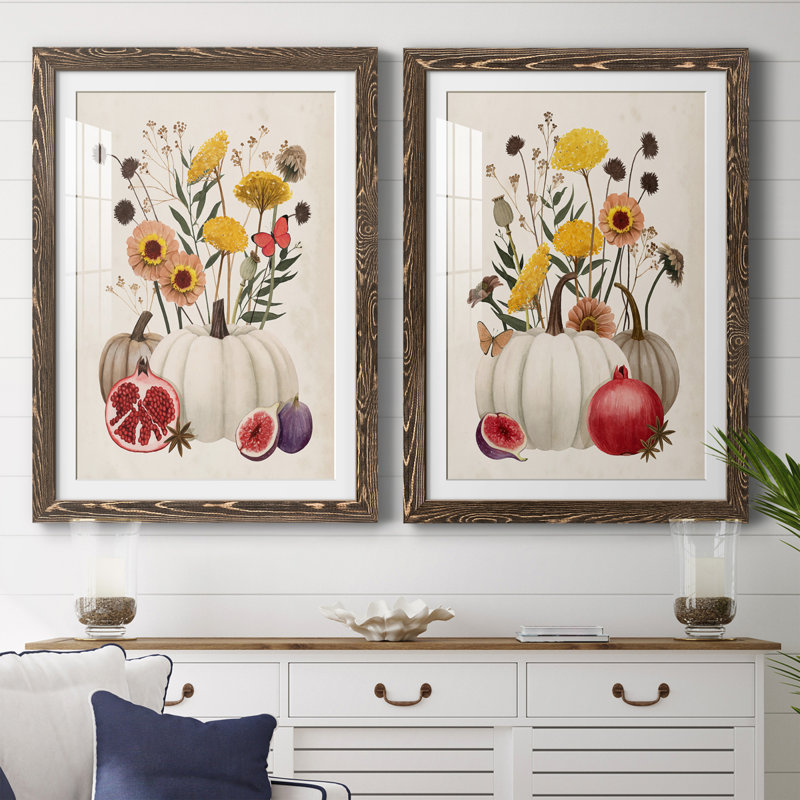 Fall Botanicals I - ensemble de 2 impressions encadrées, H 24 po x l 20 po x P 1 po, Encadré de bois de noyer