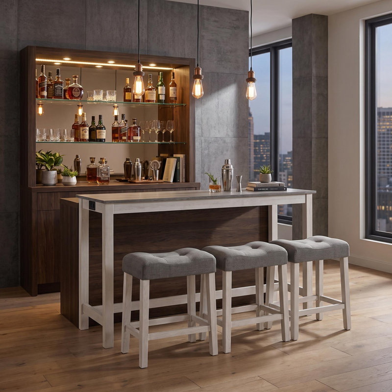 Ensemble de 4 tables de bar, 59 po avec 3 tabourets rembourrés