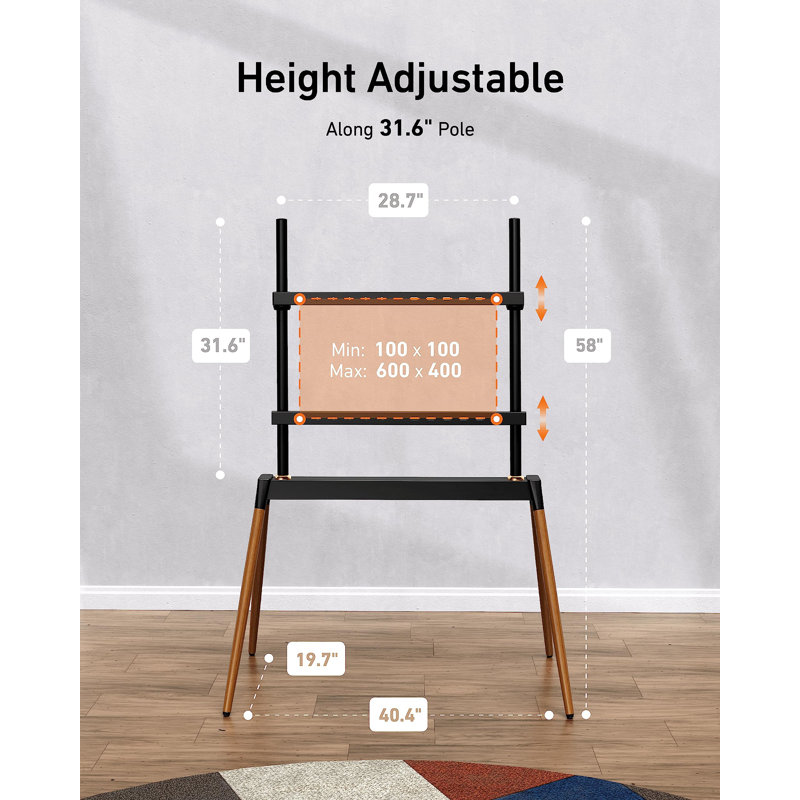 Height Adjustable Tripod TV Stand with Wood Legs for 32-86 Inch Screens