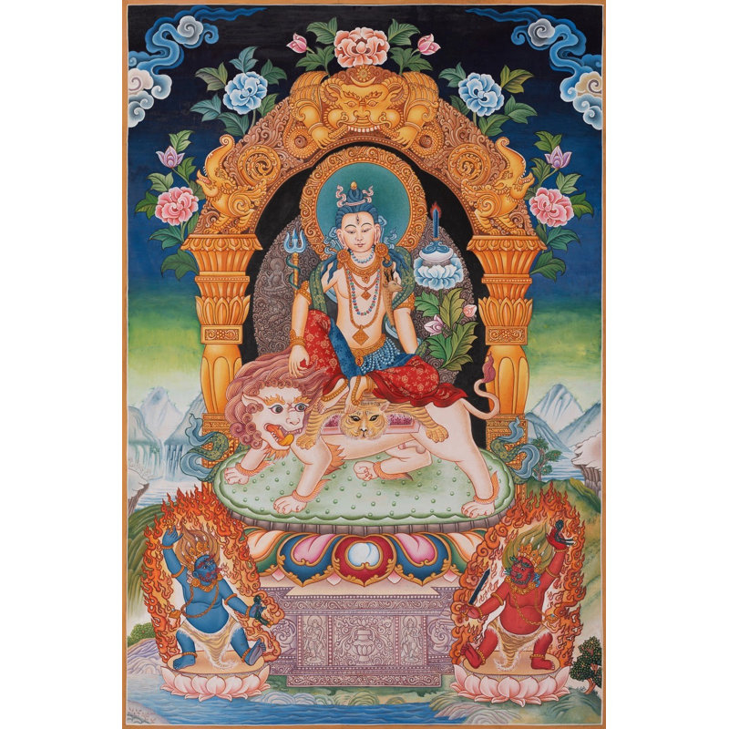 Bhagawan Shiva As Avalokiteshvara - Simhanada Lokeshvara (Newari Style Brocadeless Thangka)