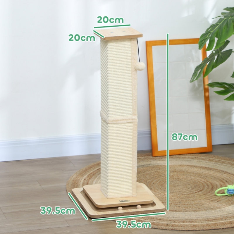 Scratching Post, 87cm H x 39.5cm W x 39.5cm D, Tan