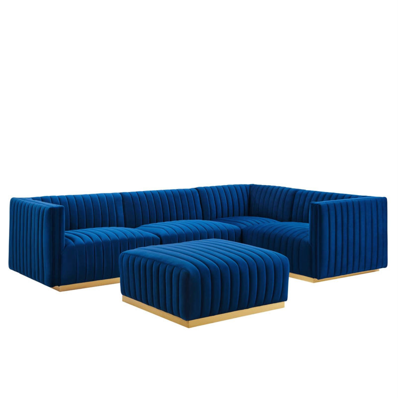 Canapé modulaire 5 pièces Conjure Channel, Bleu 100% polyester, Face à la droite
