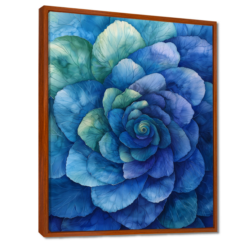«Blue Hortensia Vortex V», impression sur toile, H 32 po x l 24 po, Impression dans un cadre flottant sans passe-parto, Brun