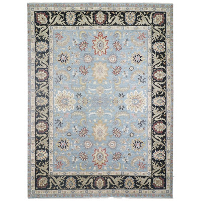 Wool Oriental Area Rug in Light Blue/Black/Red
