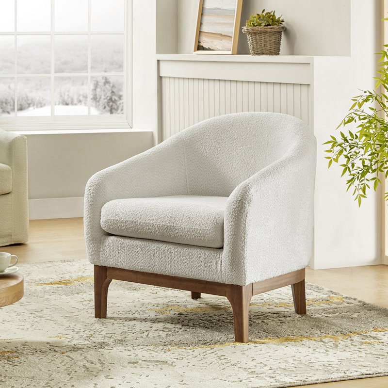 Joseph Modern Boucle Armchair Chair with Barrel Back, Ivory