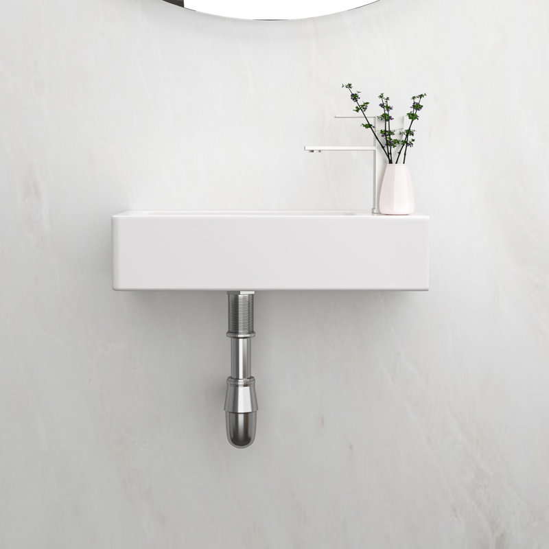 White Rectangular Ceramic Sink - Wall Mount, 14.88x7.19 Inch, Stain , Faucet Hole Supplied Bathroom Mounted, Rectangular, Offered