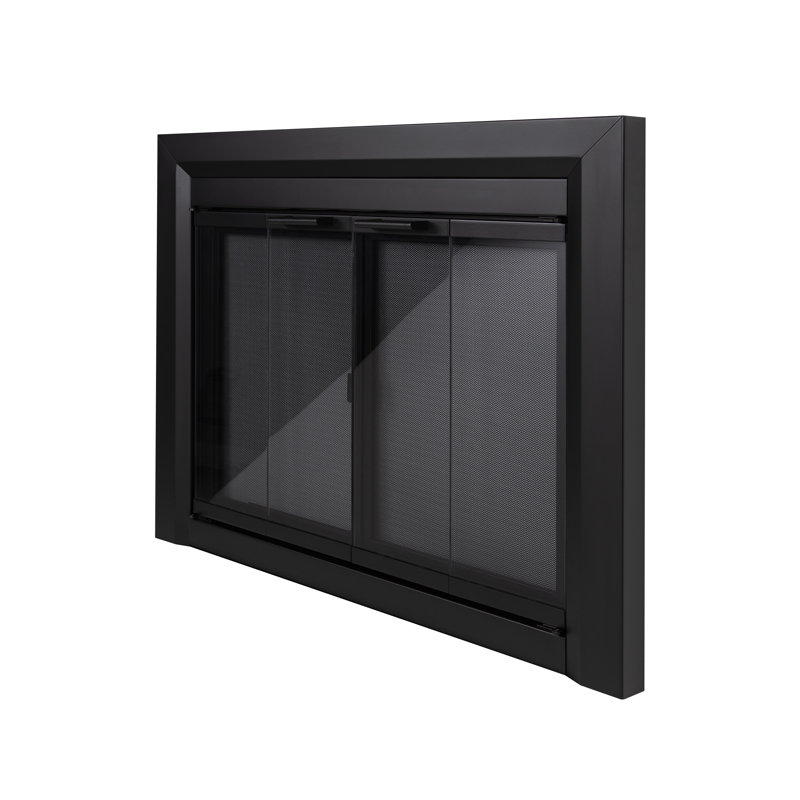 Portes pliantes en acier Abbygayle, H 28 po x l 37,5 po x P 1,85 po, Écran en verre noir