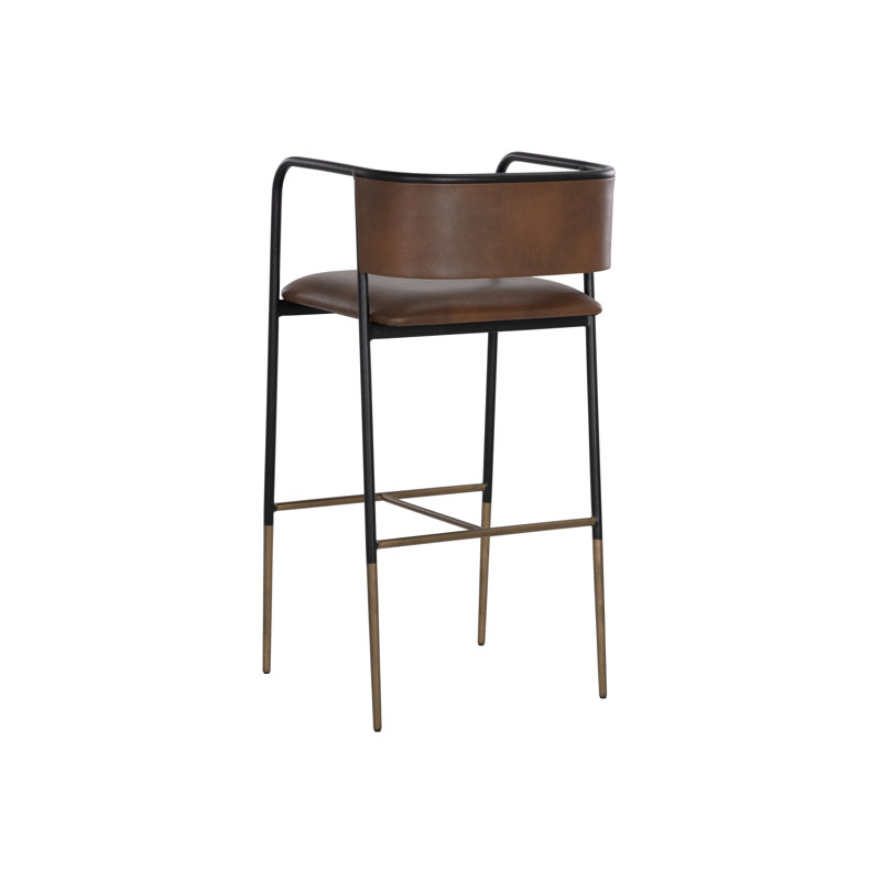 Brenan Upholstered Stool with Metal Frame, Bar Stool (29.5” Seat Height), Brown