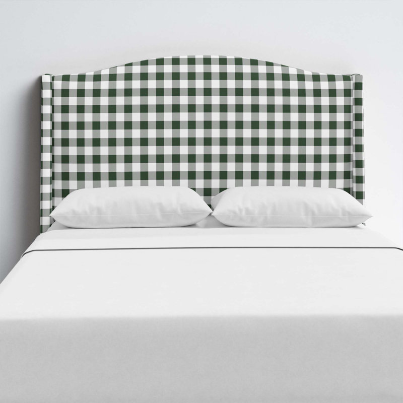 Vasiliy Upholstered Headboard, Full/Double, Cotton Checkered White/Green