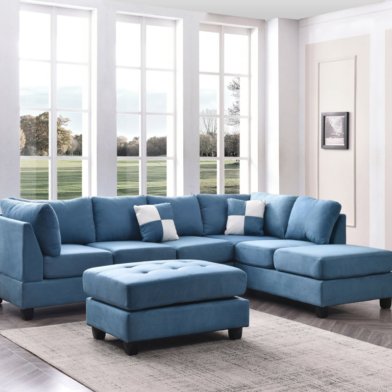 Canapé modulaire Malone G647B-SC (sans repose-pieds), Microfibre bleu marine, Orienté à droite