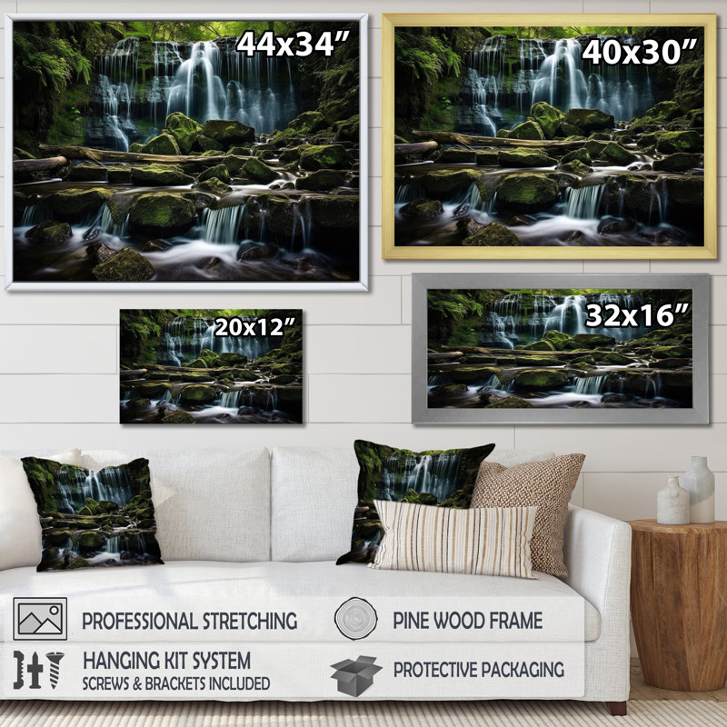 Scenic Whispering Waters Landscape II, Gold Picture Framed, 12" H x 20" W