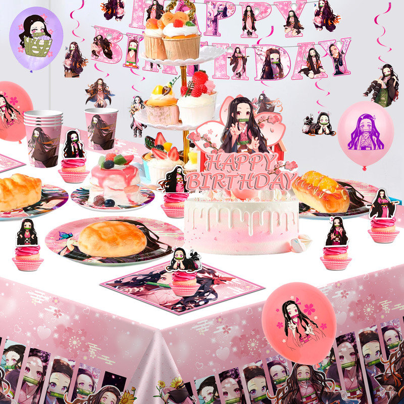 Nezuko Birthday Decorations,87pcs Nezuko Party Decorations&Nezuko Party Tableware Set