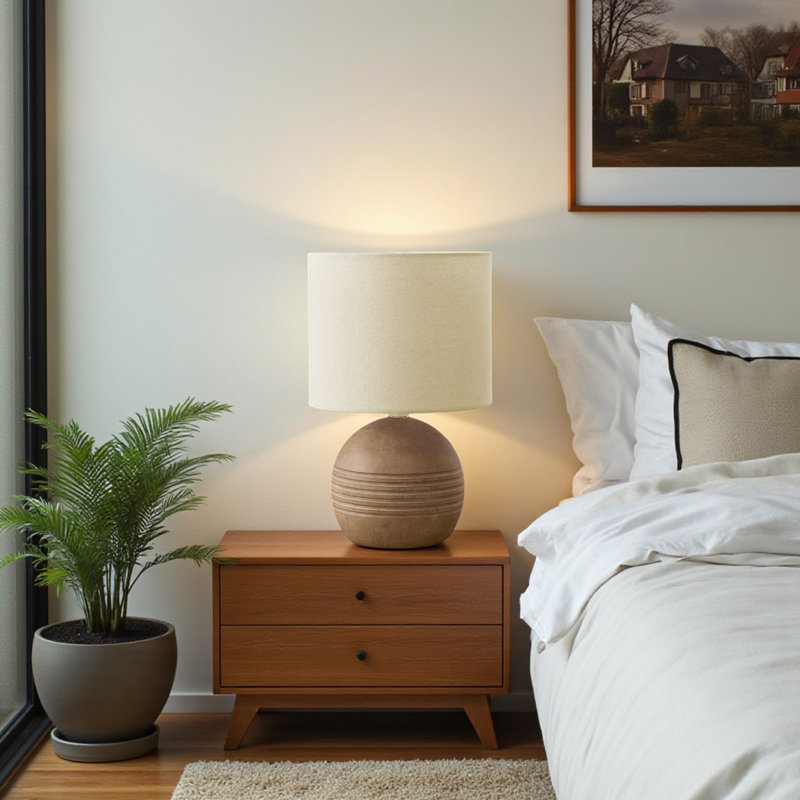 Shiro Standard Resin Table Lamp in Brown and Beige Shade, 14.84'' H X 9.25'' W X 9.25'' D