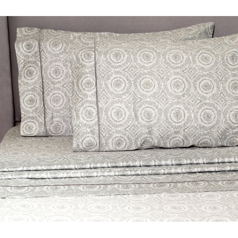 Hulbert 100% Cotton Geometric Sheet Set, Full, Grey