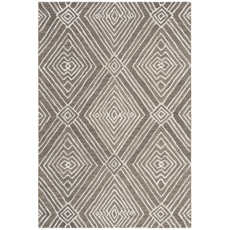 Chul Hand Tufted Wool/Cotton Geometric Rug in Dark Gray/Ivory, Rectangle 4' x 6'