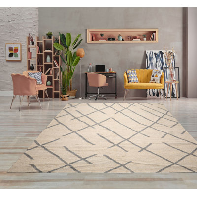 Tapis rectangulaire en laine de conception unique 10 pi 6 po x 14 pi 11 po Annaig