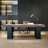 70.86" Modern Solid Wood Executive Desk with Open Storage Shelves, Large Home Office Writing Desk with Black Bookshelf Base