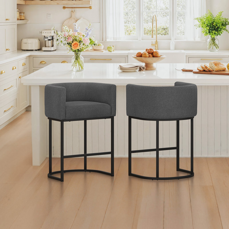 Tabouret de comptoir moderne avec structure en métal, Noir, Gris carbone / lin