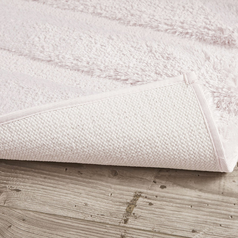 Tapis pour salle de bain 17 po x 24 po, rosé, avec motif rayé, envers antidérapant, rosé lavable à la machine, doux