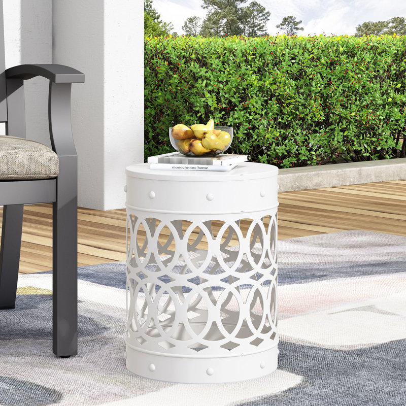 Table de bout d'extérieur en métal - grande, blanche, élégante table moderne en fer, Blanc