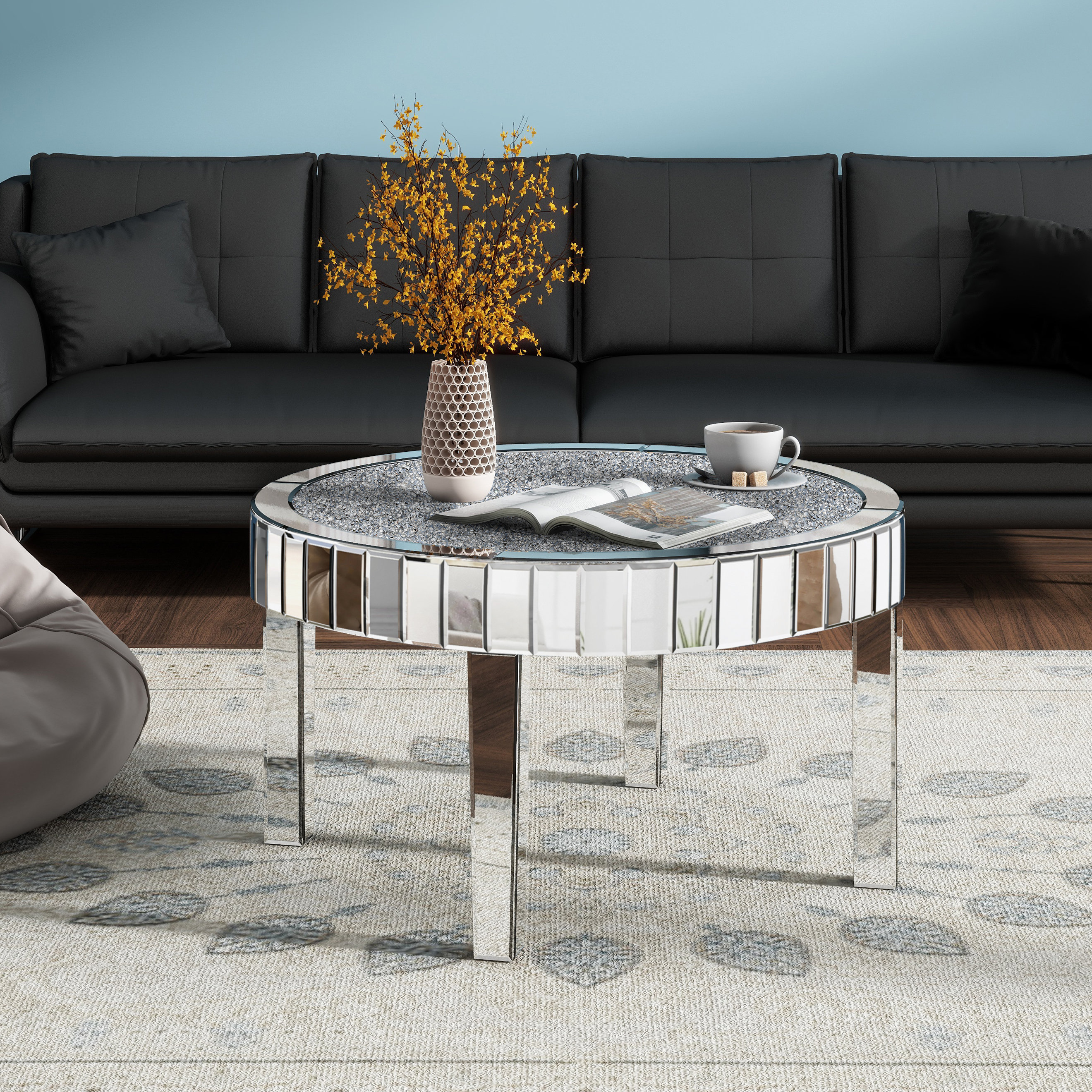 Everly Quinn Amla Modern Glass Coffee Table with Crystal Inlay & Reviews | Wayfair