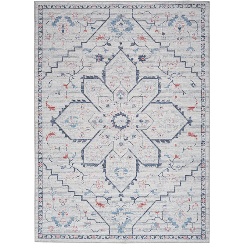 Oriental Machine Washable Area Rug in Gray, Rectangle 4' x 6'