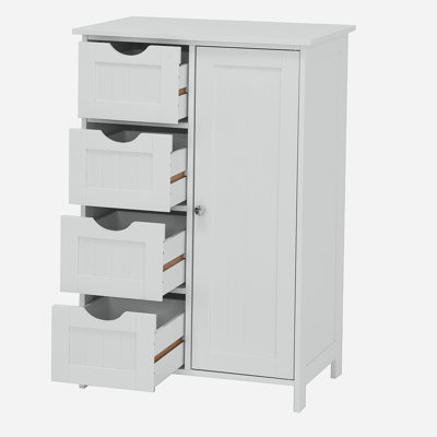 Armoire de rangement blanche, armoire de plancher avec tablette réglable et tiroirs White