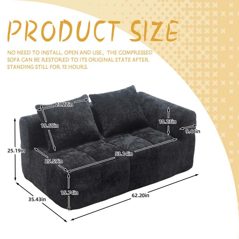 Minimalist modular sofa in premium wrinkle-resistant display fabric with ergonomic design, Black Chenille