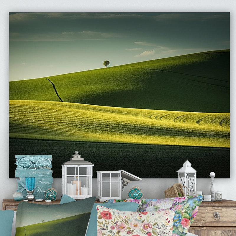 Photo de prairie monochrome verte sur toile, Toile tendue, H 34 po x l 44 po