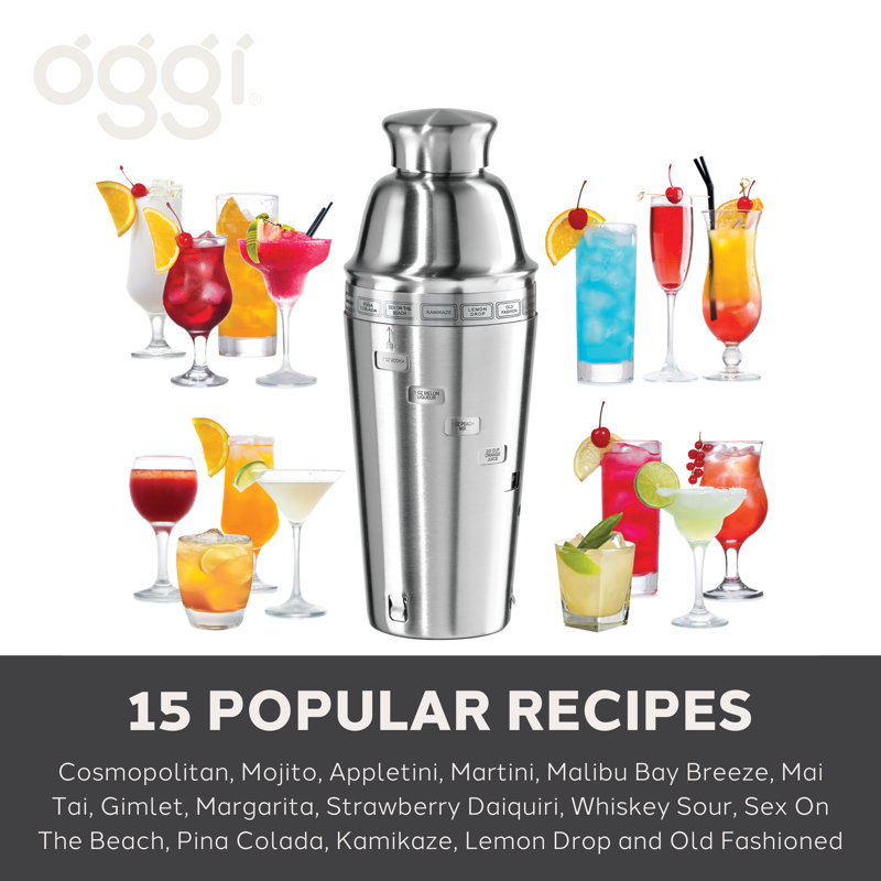Stainless Steel Dial-A-Drink Cocktail Shaker with Recipes
