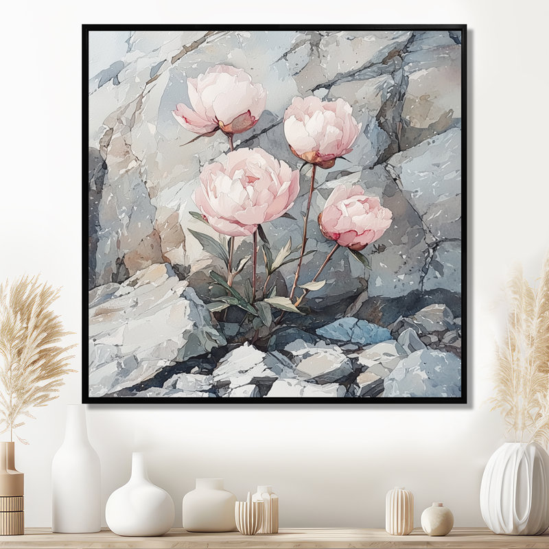 Pivoines dans le Rocky Pass II - pivoines, art mural, Impression encadrée flottante, Noir, H 16 po x l 16 po