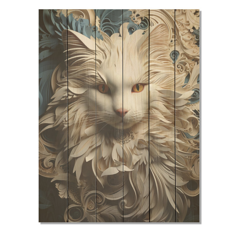 Perse, chat, pureté, collage, art mural en bois sur bois de pin naturel, H 40 po x l 30 po