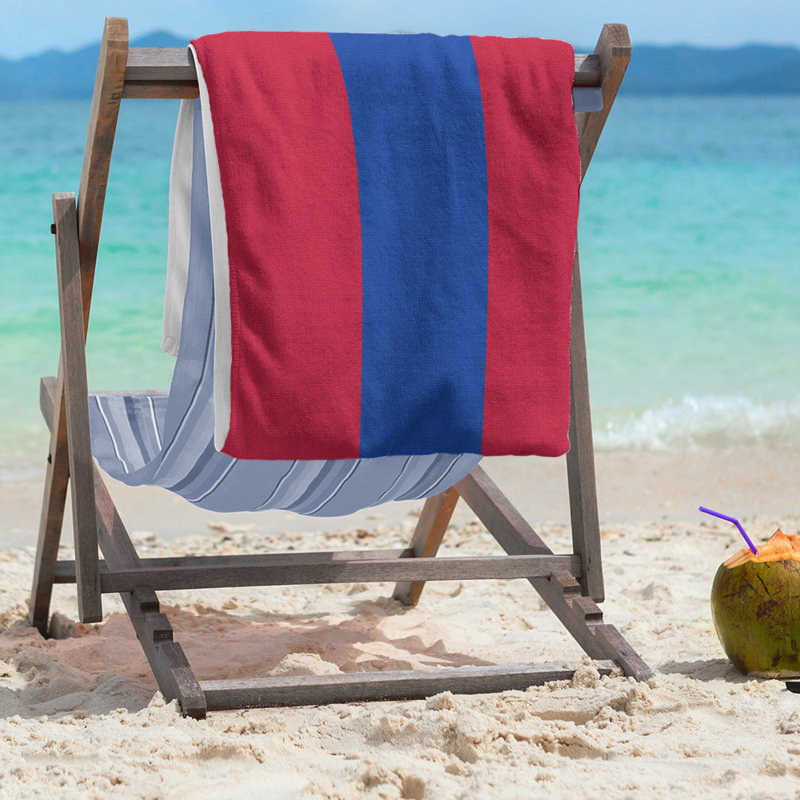 Lightweight Beach Towel, Red/Blue/Red, Poly/Cotton
